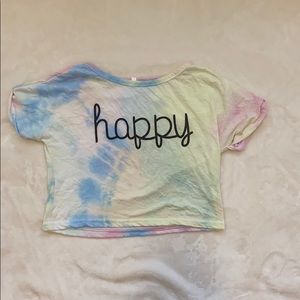 Pastel tie dye cropped happy shirt